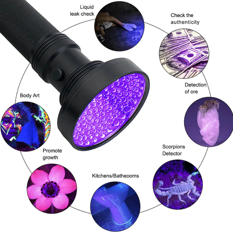 UV Ultraviolet Light 100 LED Flashlight Blacklight 395Nm Inspection Lamp Torch