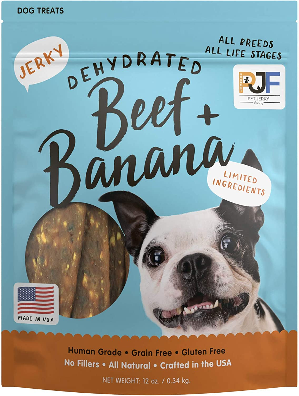 Premium Beef and Banana 5 Oz. Dog Jerky Treats | 100% Human Grade | USA Made | High Protein | Grain Free | Limited Ingredients | No Filler | BHA-BHT Free | Soft-Tender
