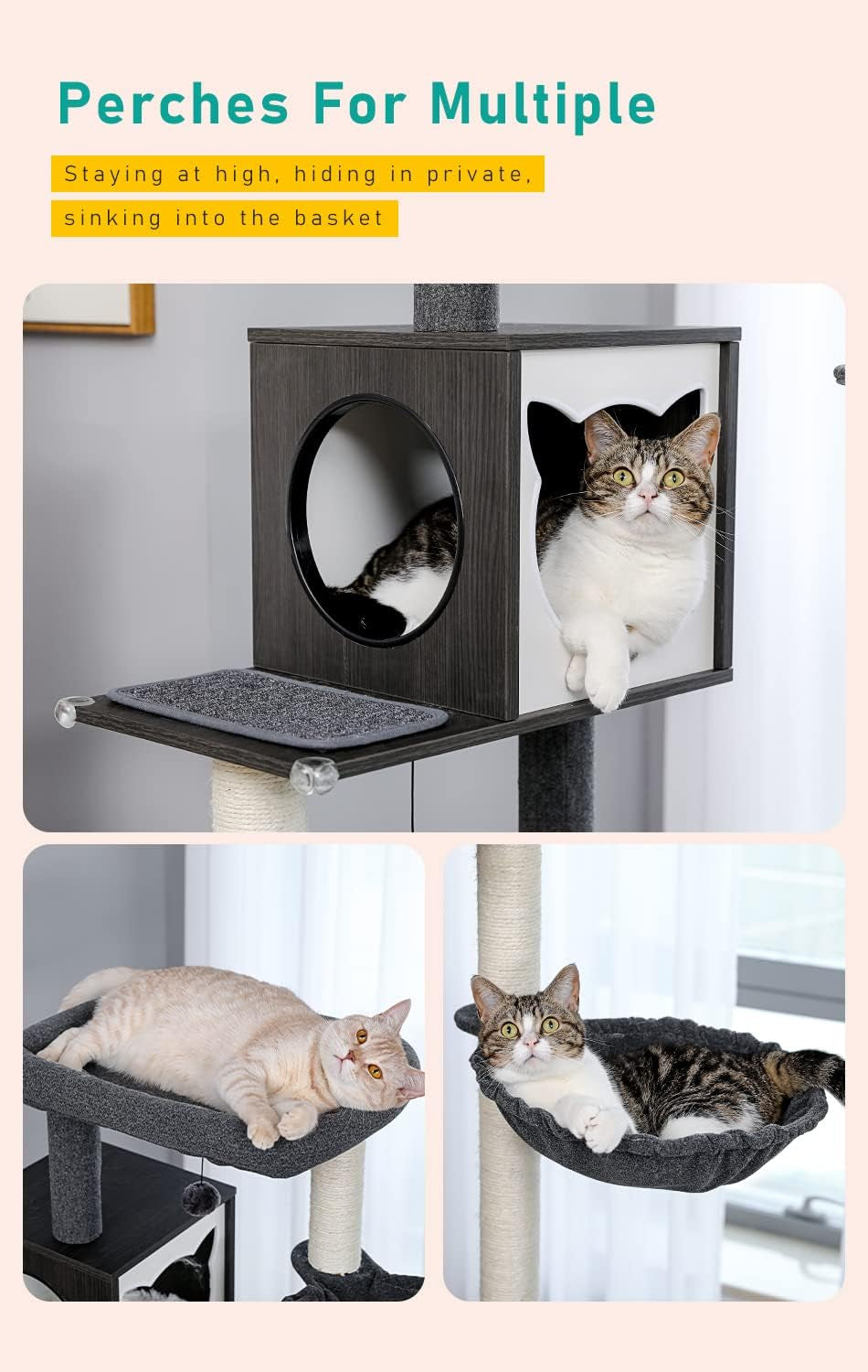 56.7" Cat Tree with Litter Box Enclosure & Storage – Multi-Level Tower with Condo, Scratching Posts & Toys 