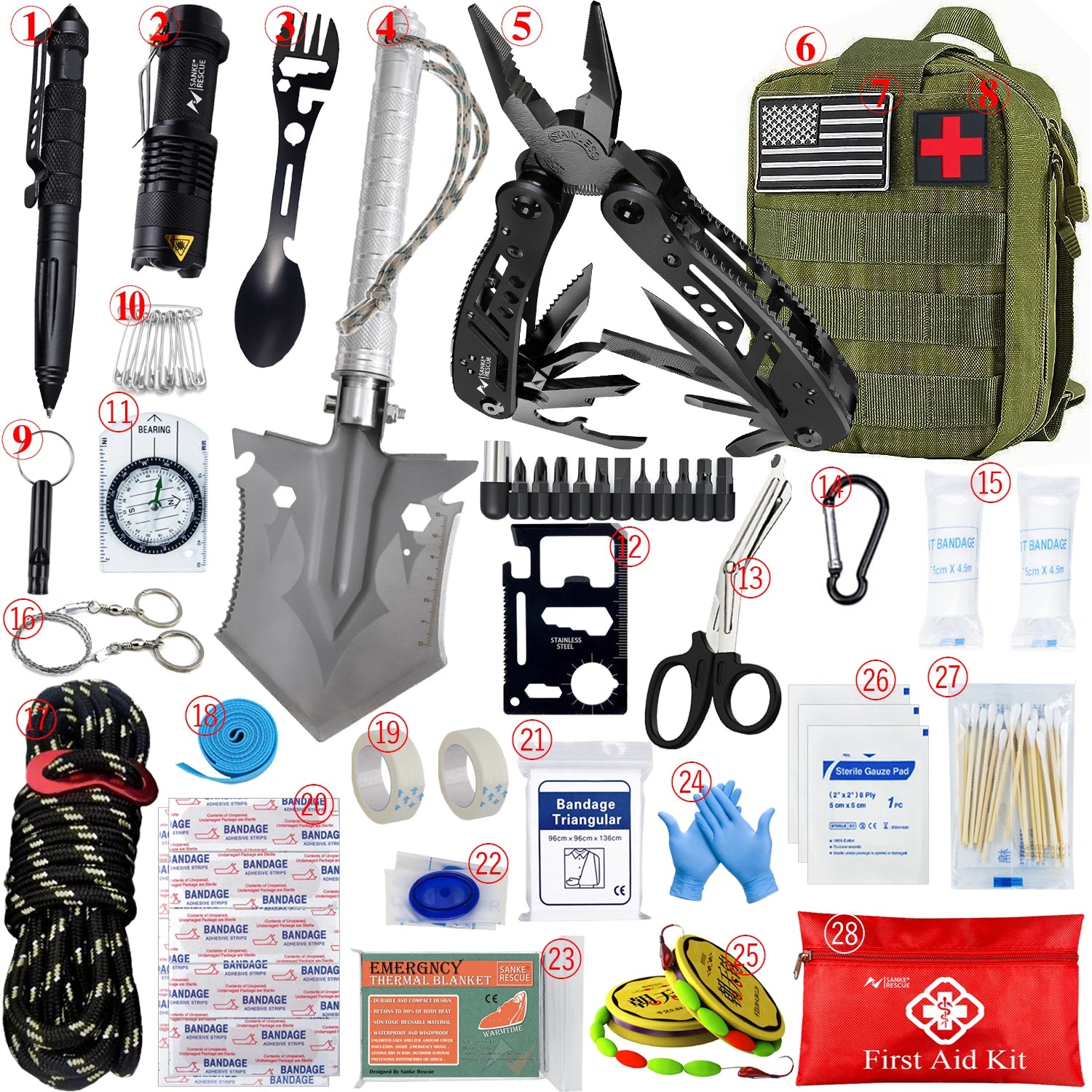 Survival Emergency Kit with First Aid – MOLLE Compatible Outdoor Bug Out & Trauma Bag for Camping, Hiking, and Car