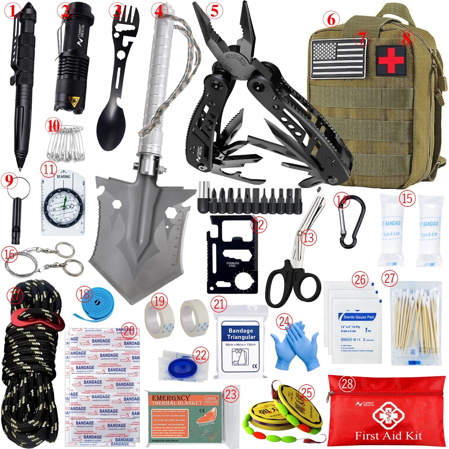 Survival Emergency Kit with First Aid – MOLLE Compatible Outdoor Bug Out & Trauma Bag for Camping, Hiking, and Car