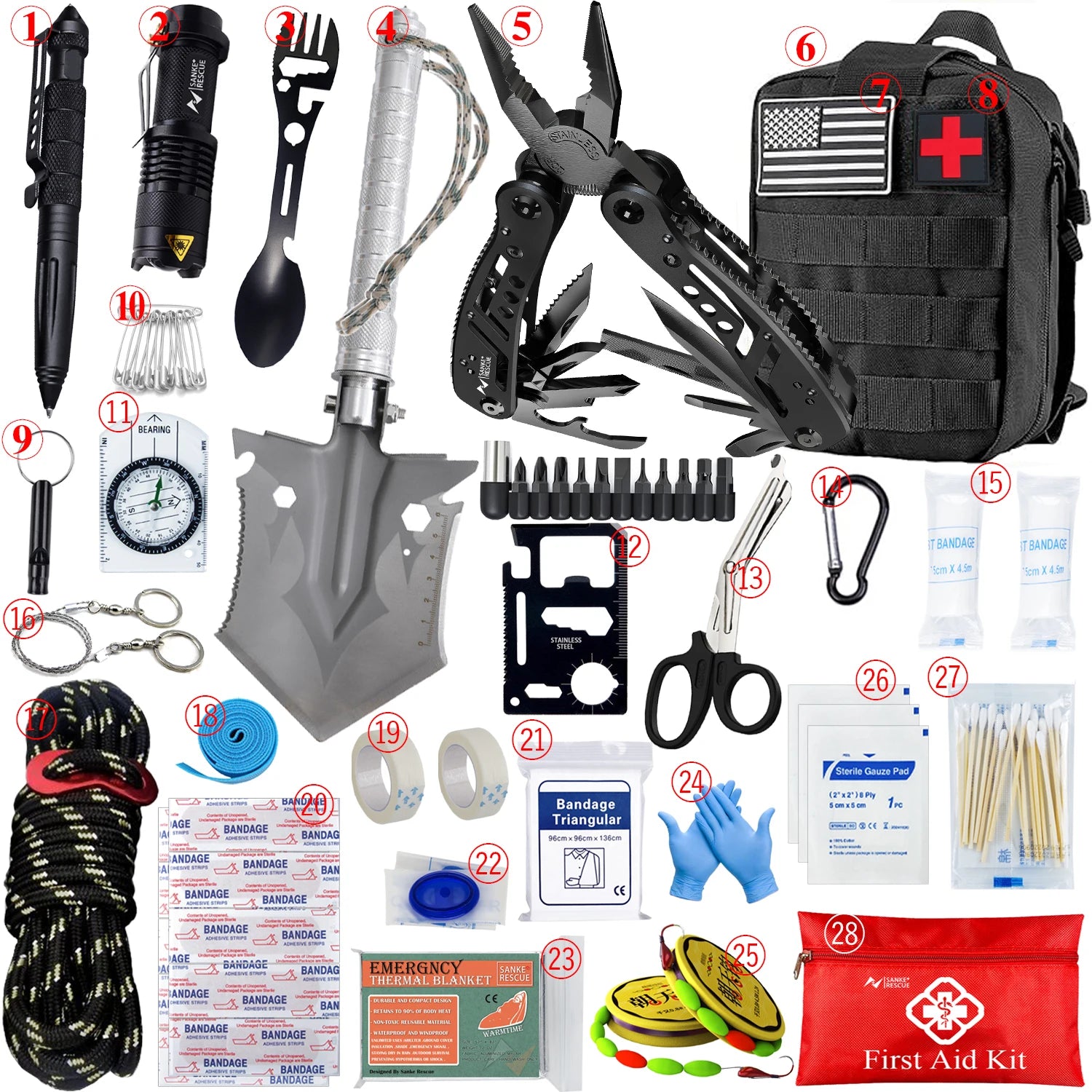 Survival Emergency Kit with First Aid – MOLLE Compatible Outdoor Bug Out & Trauma Bag for Camping, Hiking, and Car
