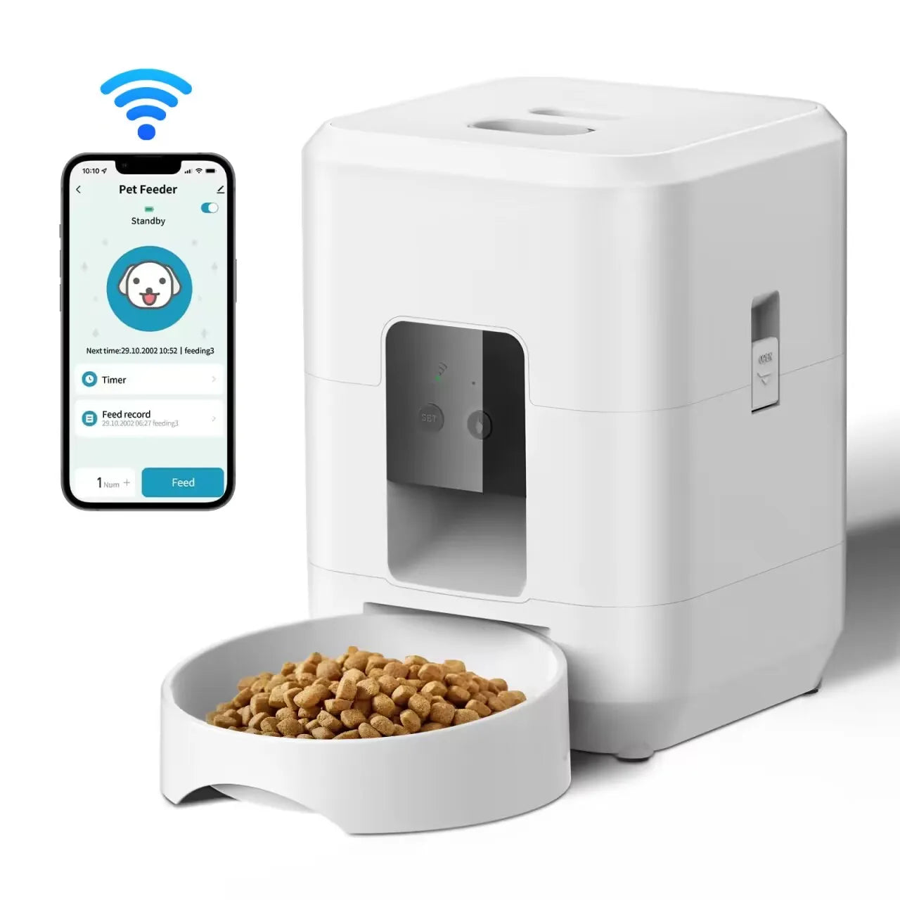 Smart Automatic Pet Feeder – Timed Portion Control Food Dispenser for Cats & Dogs with Slow-Feed Bowl