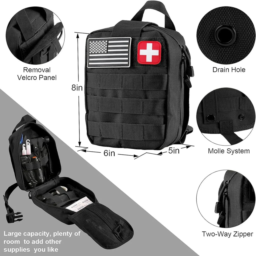 Survival Emergency Kit with First Aid – MOLLE Compatible Outdoor Bug Out & Trauma Bag for Camping, Hiking, and Car