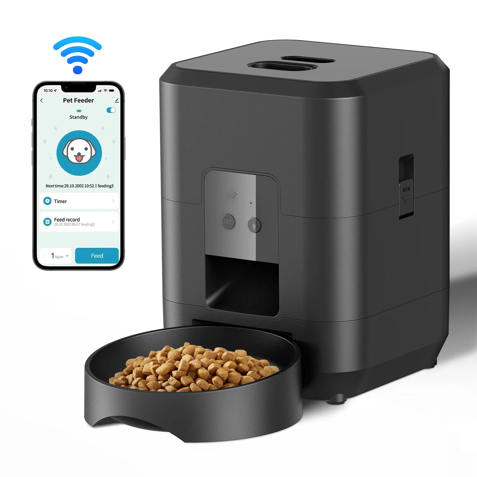 Smart Automatic Pet Feeder – Timed Portion Control Food Dispenser for Cats & Dogs with Slow-Feed Bowl