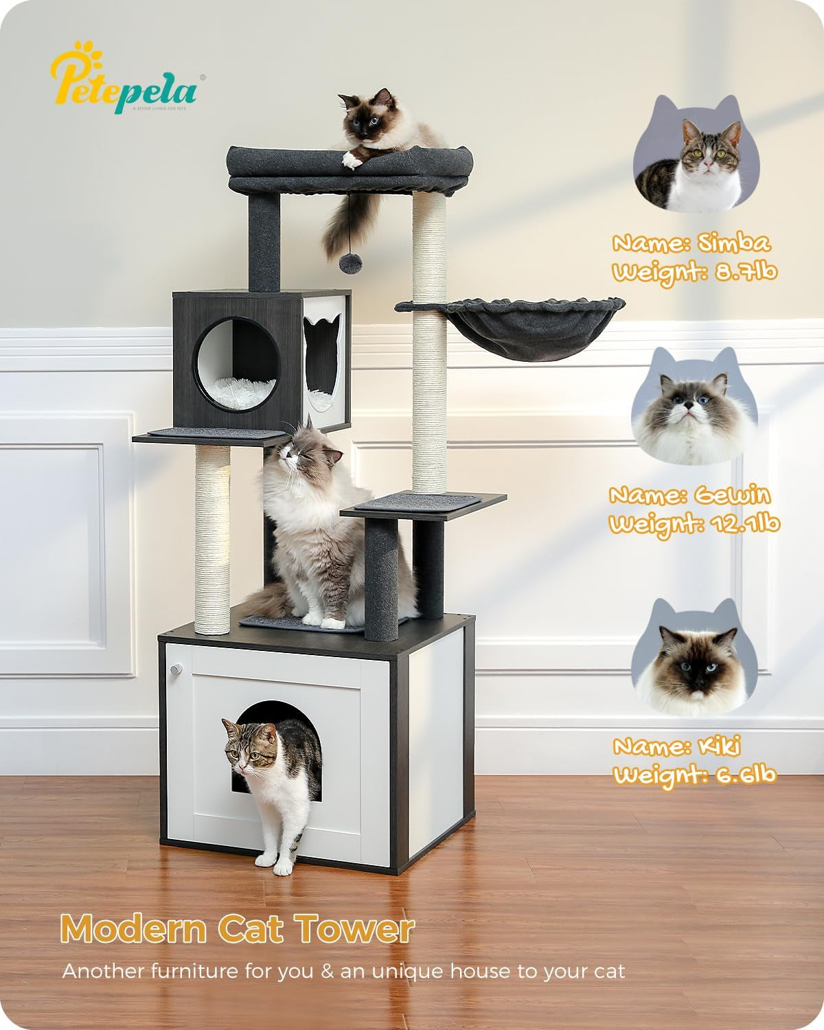 56.7" Cat Tree with Litter Box Enclosure & Storage – Multi-Level Tower with Condo, Scratching Posts & Toys 