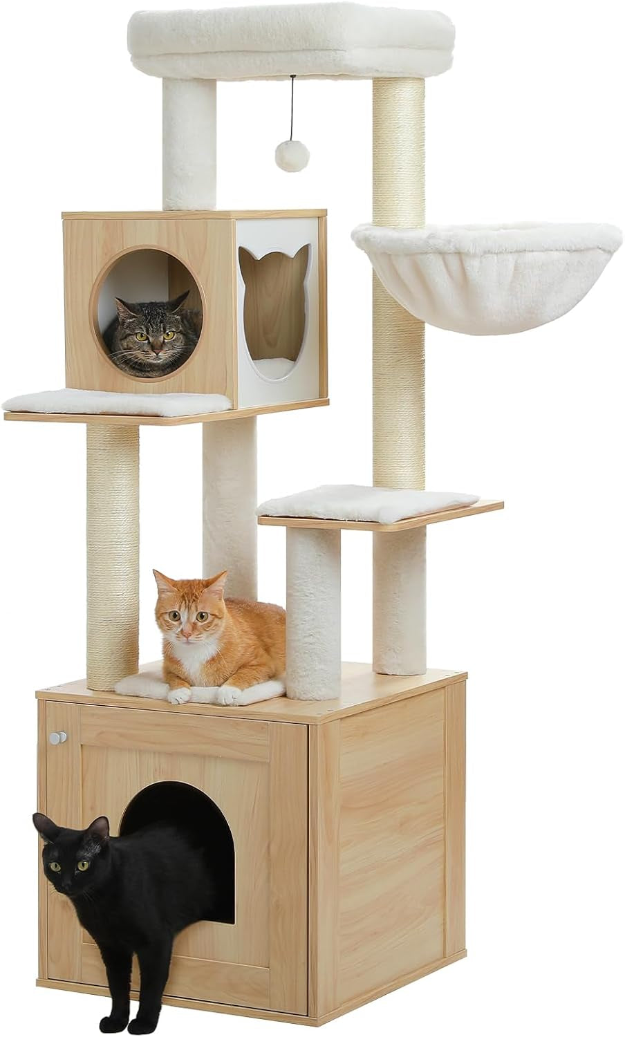 56.7" Cat Tree with Litter Box Enclosure & Storage – Multi-Level Tower with Condo, Scratching Posts & Toys 